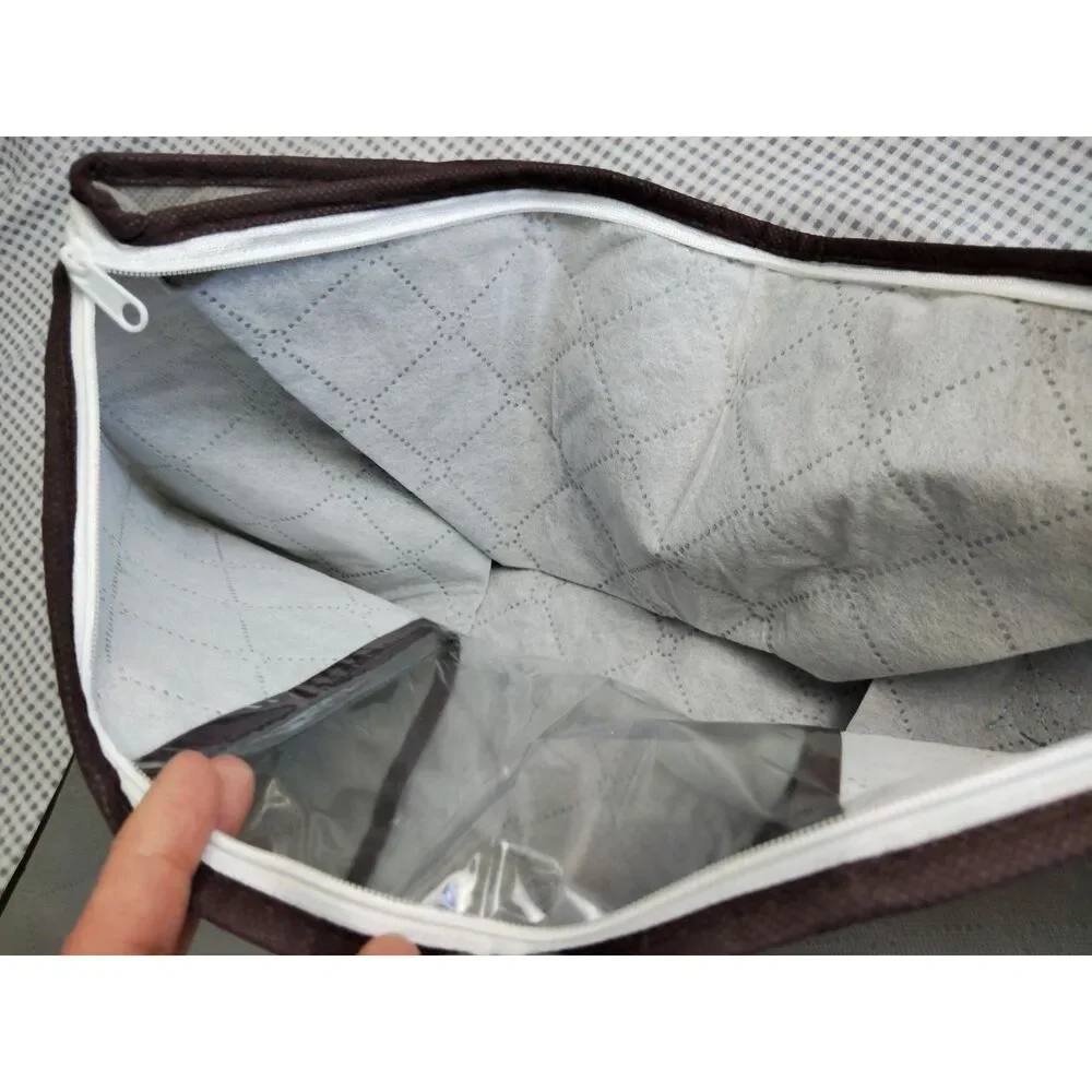 2 Pack Foldable Clear Window Grey Zippered Storage Bag Size 16x11x 18 NWOT